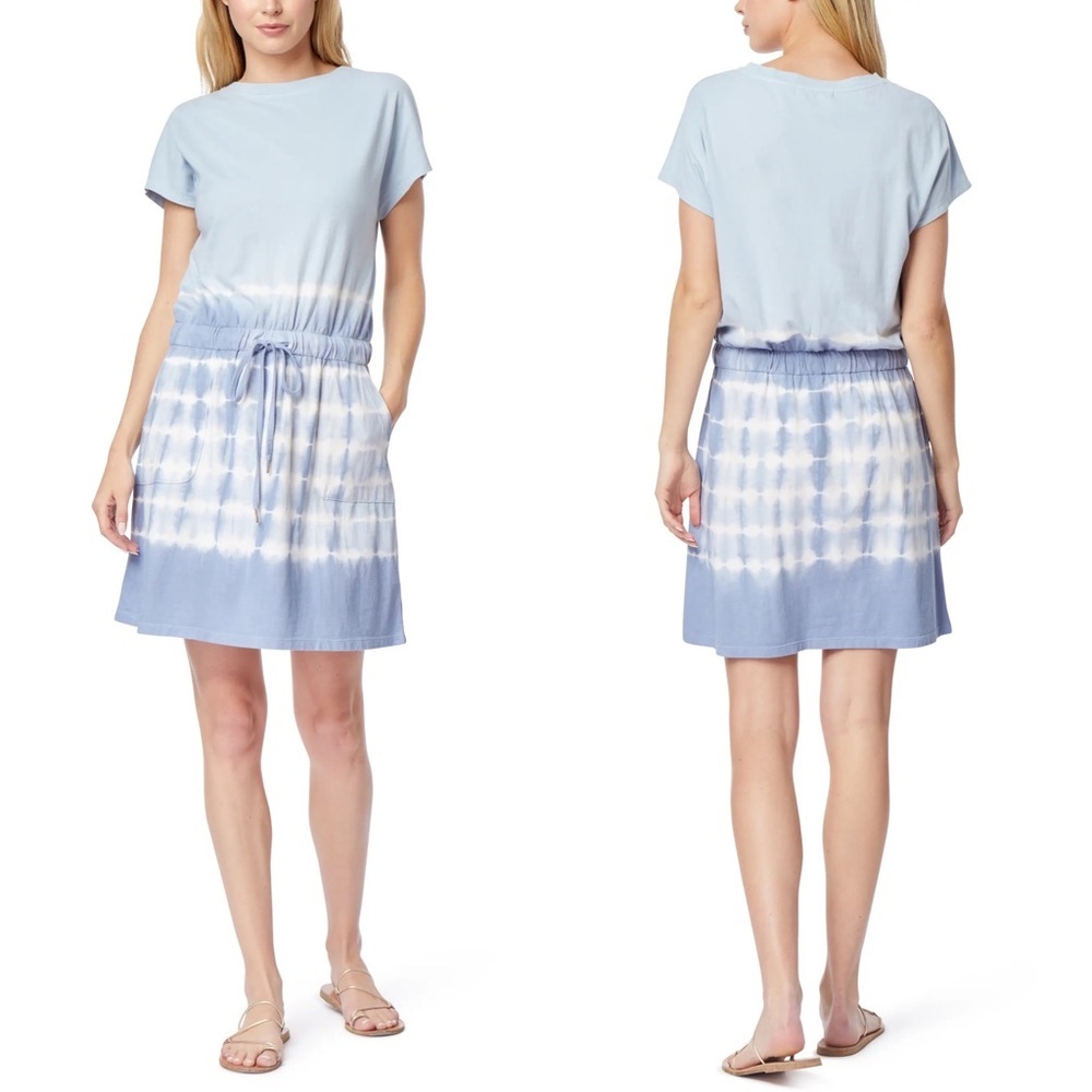 NEW C&C California Barbara Tie Dye Pocket Jersey Dress Blue Size XS Coastal Boho